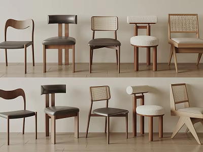 Various Styles of Dining Chairs with Wooden Frames Leather Seats and Rattan Backs 3d model