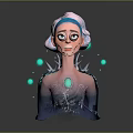 Magical Creature Character With White Blue Hair Ornate Blue Clothing And Glowing Green Purple Orbs