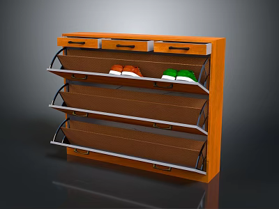 Wooden Shoe Cabinet With Multiple Shelves And Drawers For Home Storage 3d model