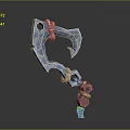 3D Modeled Hook Weapon Design With Blue Metal Pink Rope And Green Gem