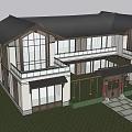 Traditional Chinese Detached Villa With Courtyard Wooden Gateway And Glass Windows