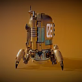 Vintage Robot Character With Multiple Eyes Yellow Body And Mechanical Legs