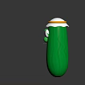 Cartoon Green Cucumber Character with White Hat Yellow Rim Big Eyes and Small Nose