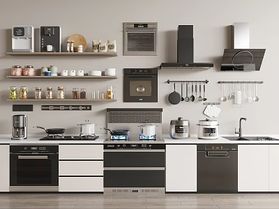 Modern Kitchen Interior Design With Various Kitchen Utensils And Appliances 3d model