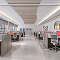 Public Office Space with Modern Workstations Computers Chairs Windows Sleek Ceiling Design and Polished Floors 3d model