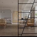 Modern Open Concept Dining Living Room Interior With Large TV Wooden Flooring and Pendant Lights