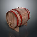 Vintage Wooden Barrel With Red Hoops Metal Tap And Wooden Stand