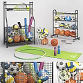 Sports Equipment Storage Racks With Balls Rackets Yoga Mat Hula Hoop And Water Bottles