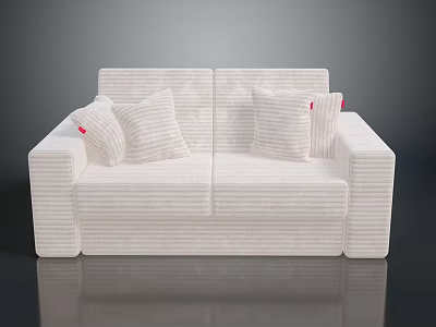 Multi People Comfortable Striped White Sofa With Red Tag Pillows 3d model