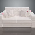 Multi People Comfortable Striped White Sofa With Red Tag Pillows 3d model