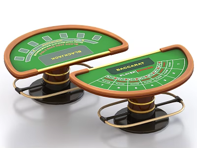 Roulette Entertainment Table Casino Style Green Felt Surface Brown Wooden Frame Black Base Gold Accents 3d model