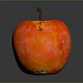 Fresh Juicy Red and Orange Apple with Brown Stem on Gray Background