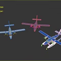 White and Blue Passenger Plane Models Featuring Seaplane and Standard Types 3d model