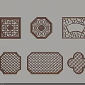 Traditional Wooden Carved Lattice Windows with Various Shapes and Decorative Patterns