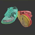 Colorful Nike Sneakers With Green Laces Black White Upper Pink Toe Cap And Yellow Sole