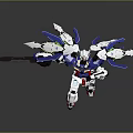 Blue White Armored Mech Robot Action Figure With Glowing Green Wings And Sword