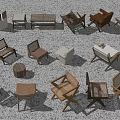 Stylish Lounge Chairs In Various Styles With Wooden Rattan And Side Tables On Gray Floor
