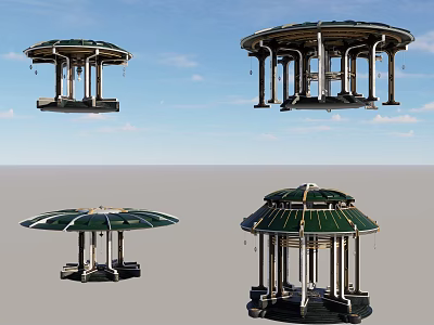 Traditional Pavilion With Green Roof And Columns As Scenic Photo Check In Spot 3d model