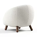 Plush Light Beige Accent Chair With Rounded Design And Wooden Legs
