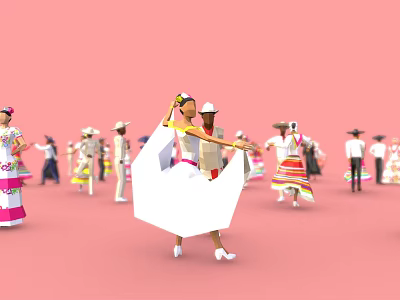 Modern Multiplayer Cartoon Dancing Cartoon Ball Dancers in Traditional Costumes Ballroom Dancing 3d model