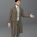 Man Wearing Brown Long Coat White Shirt Gray Tie And Gray Pants