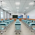 School Classroom Interior With Neatly Arranged Desks And Chairs Front Blackboard And Digital Screen