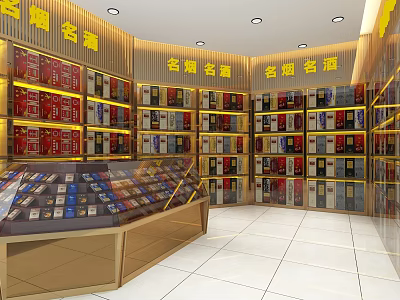 Tobacco and Alcohol Store Interior With Shelves Displaying Various Cigarettes and Liquor 3d model
