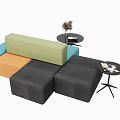 Modern Multicolored Modular Sectional Sofa With Side Tables And Potted Plant 3d model
