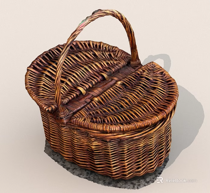 Handwoven Wicker Basket With Oval Shape Sturdy Handle For Picnic Storage 3d model 