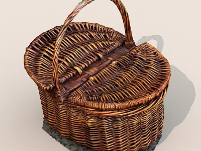 Handwoven Wicker Basket With Oval Shape Sturdy Handle For Picnic Storage 3d model