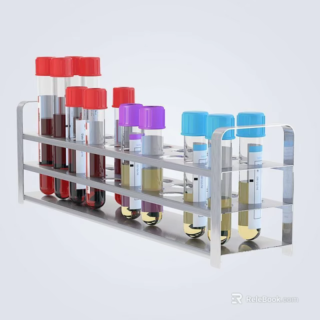 Medical Device Test Tube Rack With Multiple Colored Cap Test Tubes Containing Different Liquids 3d model 