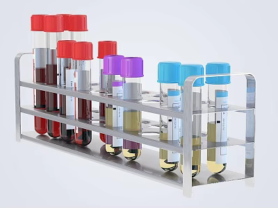 Medical Device Test Tube Rack With Multiple Colored Cap Test Tubes Containing Different Liquids 3d model
