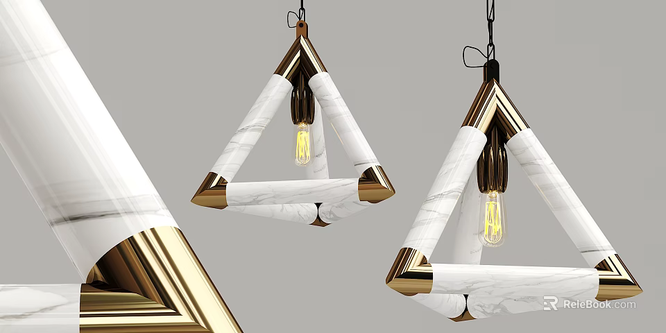 Elegant Modern Triangular Chandeliers with White Marble and Golden Frames for Interior Decor 3d model 
