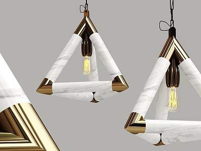 Elegant Modern Triangular Chandeliers with White Marble and Golden Frames for Interior Decor 3d model