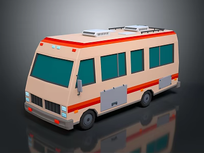 Beige Orange Striped Mobile Vehicle With Green Windows Roof Equipment And Side Compartments 3d model