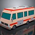Beige Orange Striped Mobile Vehicle With Green Windows Roof Equipment And Side Compartments