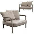 Sleek Modern Single Sofa With Beige Leather Upholstery Two Cushions And Metal Frame Design