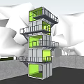 Innovative Multi Storey Container Building With Green Interiors And External Stairs 3d model