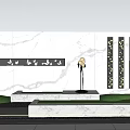Modern Garden Feature Wall With White Stone Decorative Panels Greenery And Lighting 3d model
