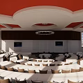 Spacious Conference Room With Round Table Black Chairs Modern Chandelier Large Windows And Flat Screens