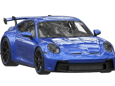 Sleek Blue Sports Car With Rear Spoiler Black Wheels And Aerodynamic Design 3d model