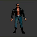 Muscular Action Figure With Open Chest Black Leather Jacket Blue Pants Sunglasses And Black Shoes