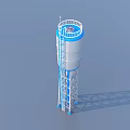 Industrial Storage Tank With Metal Ladder And Blue Base Against Clear Blue Sky