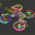 Yellow Multi Rotor Aerial Craft with Four Propellers and Orange Blue Accents in Vintage Design