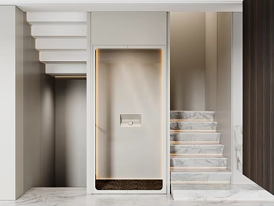 Elegant Modern Marble Stairs Design In Interior With Smooth Steps And Warm Lighting 3d model