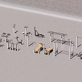 Outdoor Gym Area With Parallel Bars Pull Up Bars Exercise Benches And Dumbbells 3d model