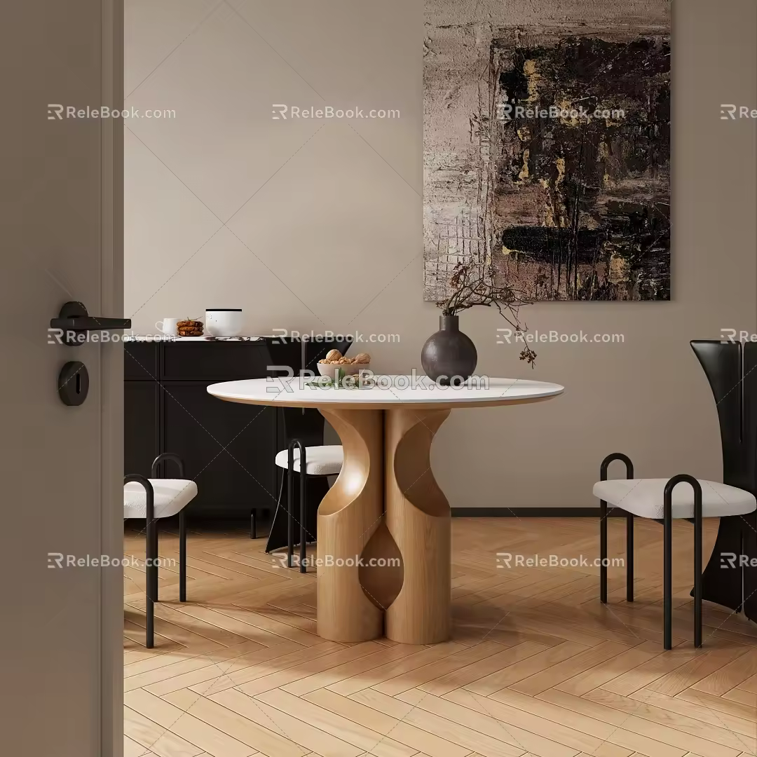Quiet Style Restaurant Table and Chair Combination Ornaments 3d model