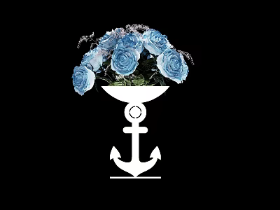 Banquet Hall Decor With White Anchor Shaped Base Vase And Blue Roses 3d model