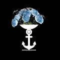 Banquet Hall Decor With White Anchor Shaped Base Vase And Blue Roses
