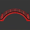 Red Japanese Arch Bridge Design With Wooden Steps And Railings